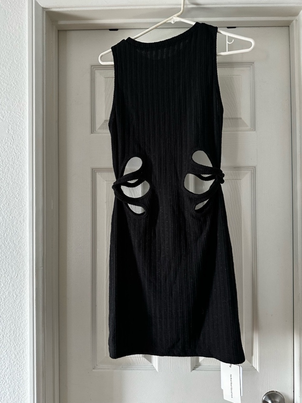 Sleeveless Black Cutout Ribbed Mini Dress Commense - Picture 2 of 4